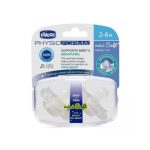 Chicco Mini Soft Silicone Soother 2–6 Months – Glow-in-the-Dark Orthodontic Pacifiers, Gentle on Gums, 2 Pcs