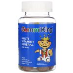 GummiKing مكملات غذائية متعدد الفيتامينات + المعادن للأطفال، نكهات الفراولة، البرتقال، الليمون، العنب، الكرز والجريب فروت، 60 غمي