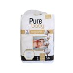 حفاضات عضوية للأطفال من بيور بيبي-  بمقاس 1ونظام الإغلاق سهل بالشريط اللاصق - 64 قطعة Pure Baby