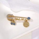 Rhinestone Ayat Kursi Mashallah Islam Baby Protection Pin - Blue