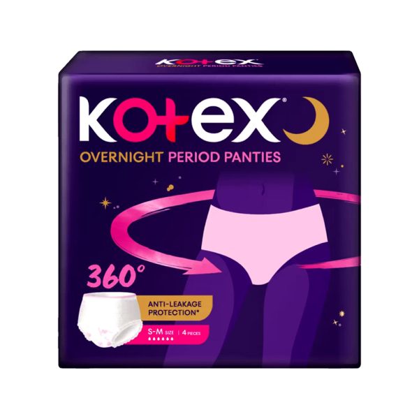 Kotex Overnight Period Panties Anti-Leakage For Heavy Flow Period Protection - (S-M) 4Pcs