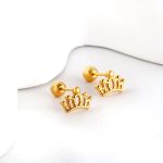 ⁦Ason Kexta Stylish And Cute Gold Coloured Steel Ball Screw Earrings⁩ - الصورة ⁦2⁩