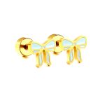Ason Kexta Screw Plug Bow With Blue Drop Earrings - Size - 0.8*8mm - Gift For Birthdays, Anniversaries, Or Special Moments
