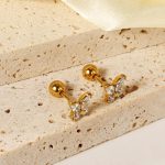 ⁦Ason Kexta Stylish And Cute Gold Coloured Screwback Butterfly Earrings⁩ - الصورة ⁦2⁩