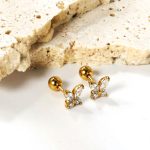⁦Ason Kexta Stylish And Cute Gold Coloured Screwback Butterfly Earrings⁩ - الصورة ⁦3⁩