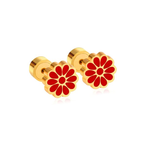Ason Kexta Stylish And Cute Dark Red PVD Gold Pat Plug Earrings - Size - 9mm
