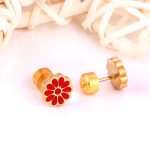 ⁦Ason Kexta Stylish And Cute Dark Red PVD Gold Pat Plug Earrings - Size - 9mm⁩ - الصورة ⁦2⁩