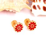 ⁦Ason Kexta Stylish And Cute Dark Red PVD Gold Pat Plug Earrings - Size - 9mm⁩ - الصورة ⁦3⁩