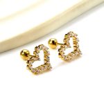 ⁦Ason Kexta Heart PVD Gold With Small Stones Hoop Earrings - Size - 11.2*10mm⁩ - الصورة ⁦2⁩