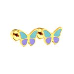 Ason Kexta With Mixed Color Butterfly PVD Gold Earrings - Size - 0.8*8mm - Suitable For All Ages For Both Casual And Semi-formal Wear