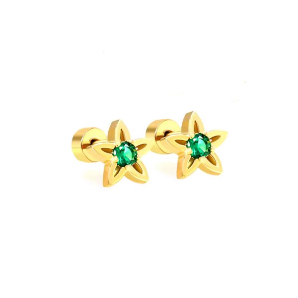 Ason Kexta  PVD Gold With Green Stone Stylish And Cute Earrings