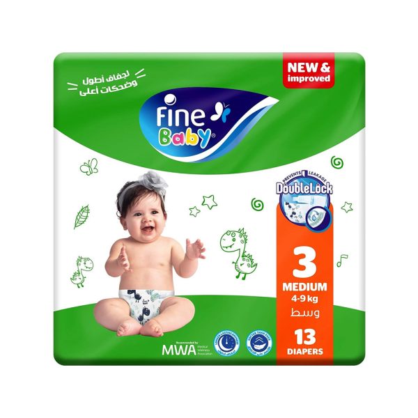 Fine Baby Double Lock Diaper Medium 4-9kg (13pcs)