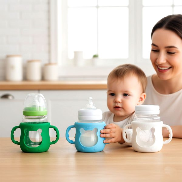 Azonee Baby Bottle Silicone Protector With Handles For Wide Neck Bottles