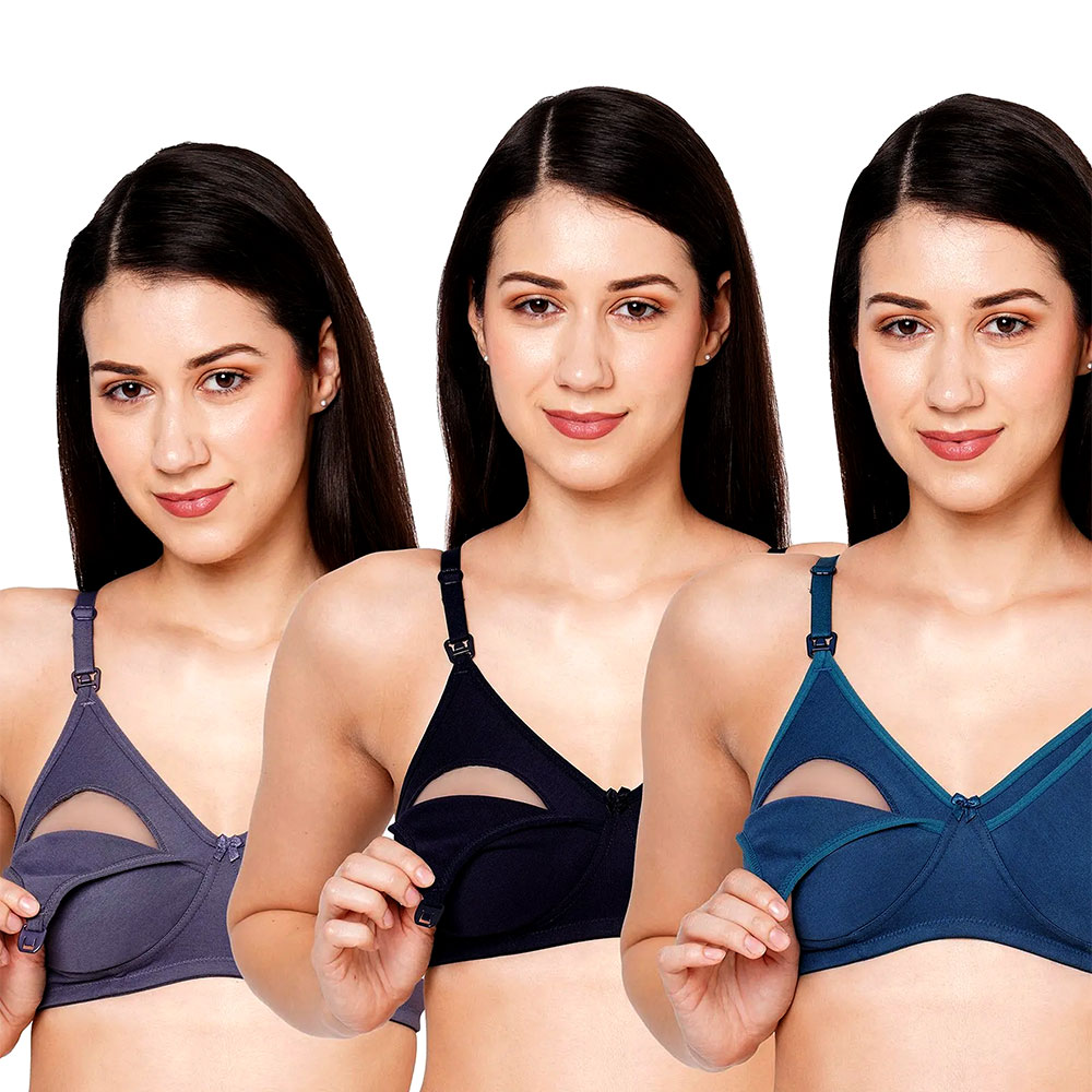 X001UNJL6N-1 MomToBe Womans Cotton Multicolor Maternity Bra Combo - Pack of 3 - Image 1