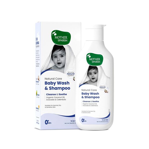Mother Sparsh Natural Care Baby Wash and Shampoo Suitable for Newborn - 200ml