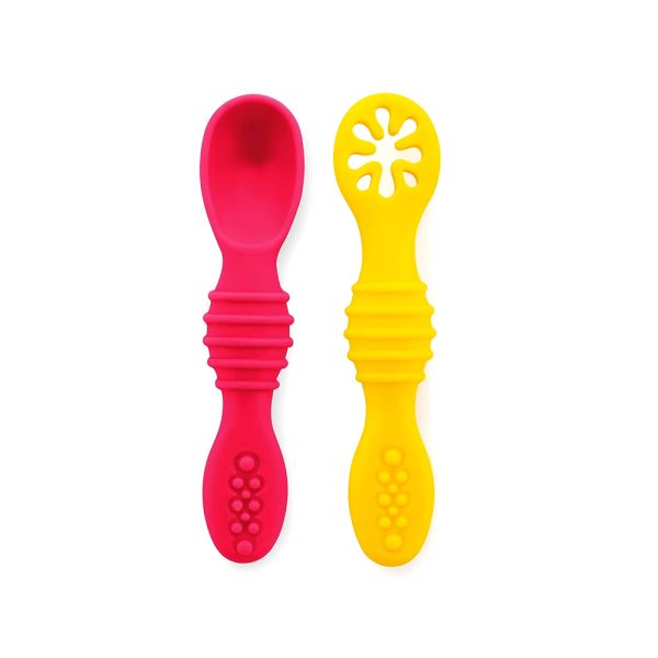 BeeBaby Smushy First Stage Silicone Dip Spoon Set 6 M+ (Pink & Yellow Pack of 2)