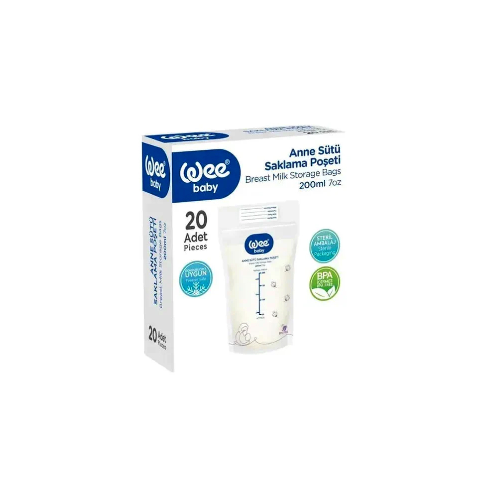8690797105587-1 Wee Baby Breast Milk Storage Bags 200ml (7oz) - Pre-Sterilized & BPA-Free Milk Storage Solution - 20Pcs - الصورة 1