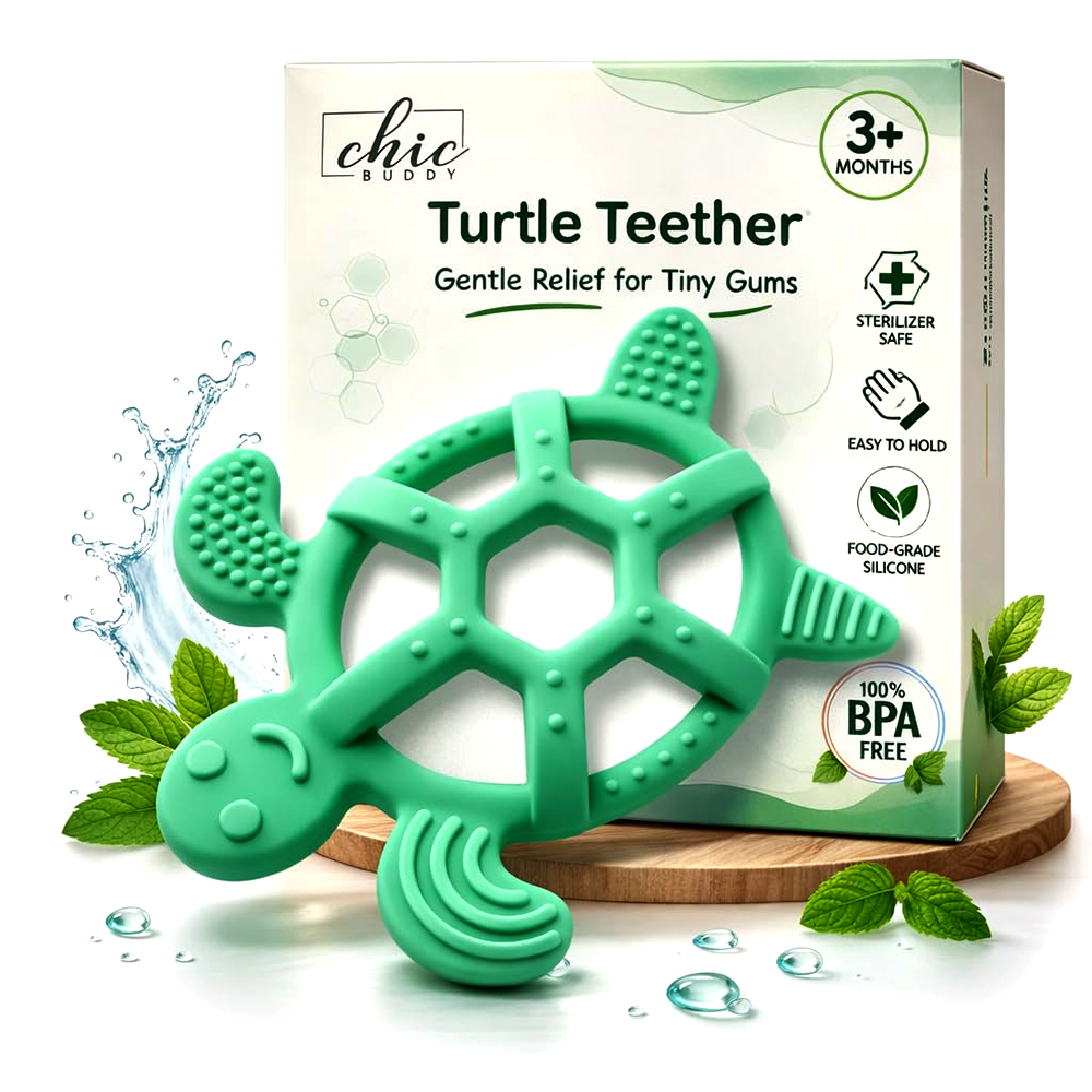 744285466716-1 Chic Buddy Turtle Teether Gentle Relief for Tiny Gums 3+ - Image 1