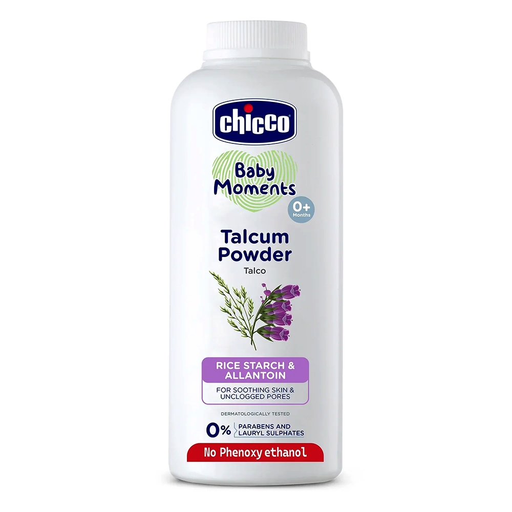 8058664153183-1 Chicco Baby Moments Talcum Powder Rice Starch & Allantoin - 300g - Image 1