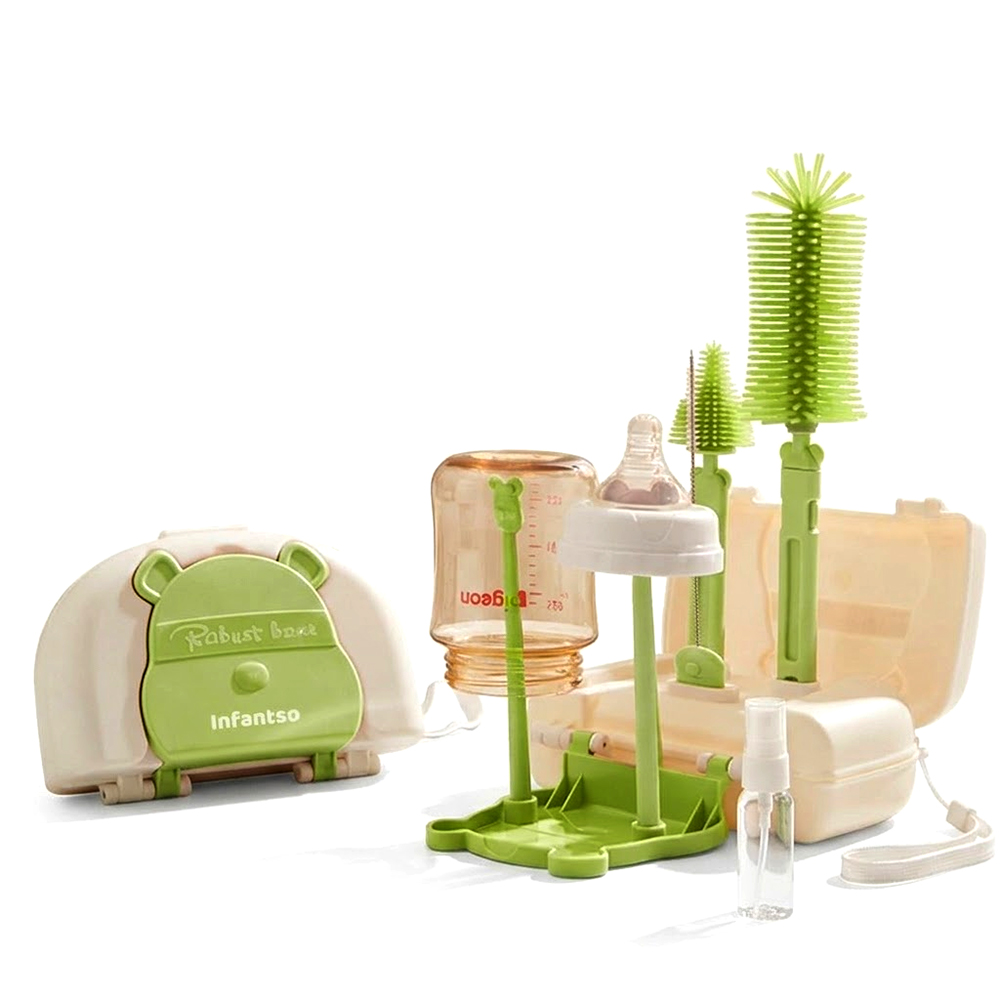 8906169730593-1 Infantso Robust Bear Portable Bottle Cleaning Set - Green - Image 1