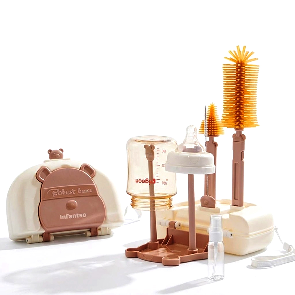 8906169730609-2 Infantso Robust Bear Portable Bottle Cleaning Set - Brown - Image 1