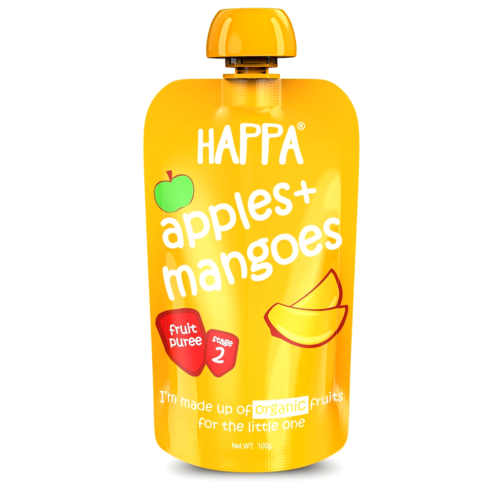 768855437401-1 Happa Apples + Mangoes Fruit Puree - 100g - الصورة 1