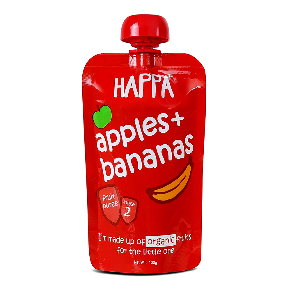 768855437418-1 Happa Apples + Banana Fruit Puree - 100g - الصورة 1